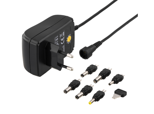 Strømforsyning 3-12 VDC, 18 Watt 1,7 meter, 6 forskjellige typer